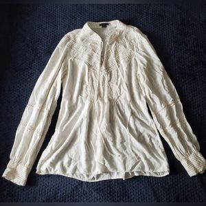 Theory Cream Tie V-neck Long Sleeve Lace Detail Boho Blouse Top Small